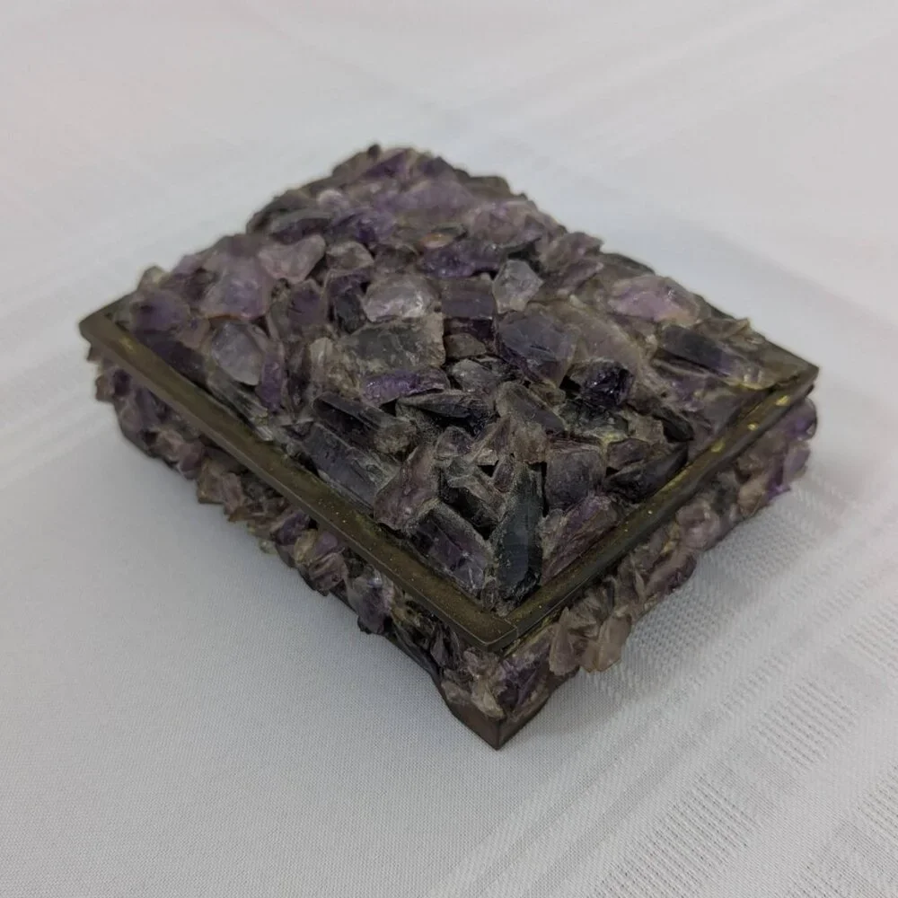 Antique purple amethyst & brass cedar-lined keepsake box